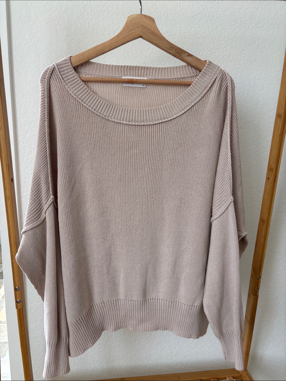 Carly Jean Los Angeles Wide Scoop Neck Pullover in Light Taupe